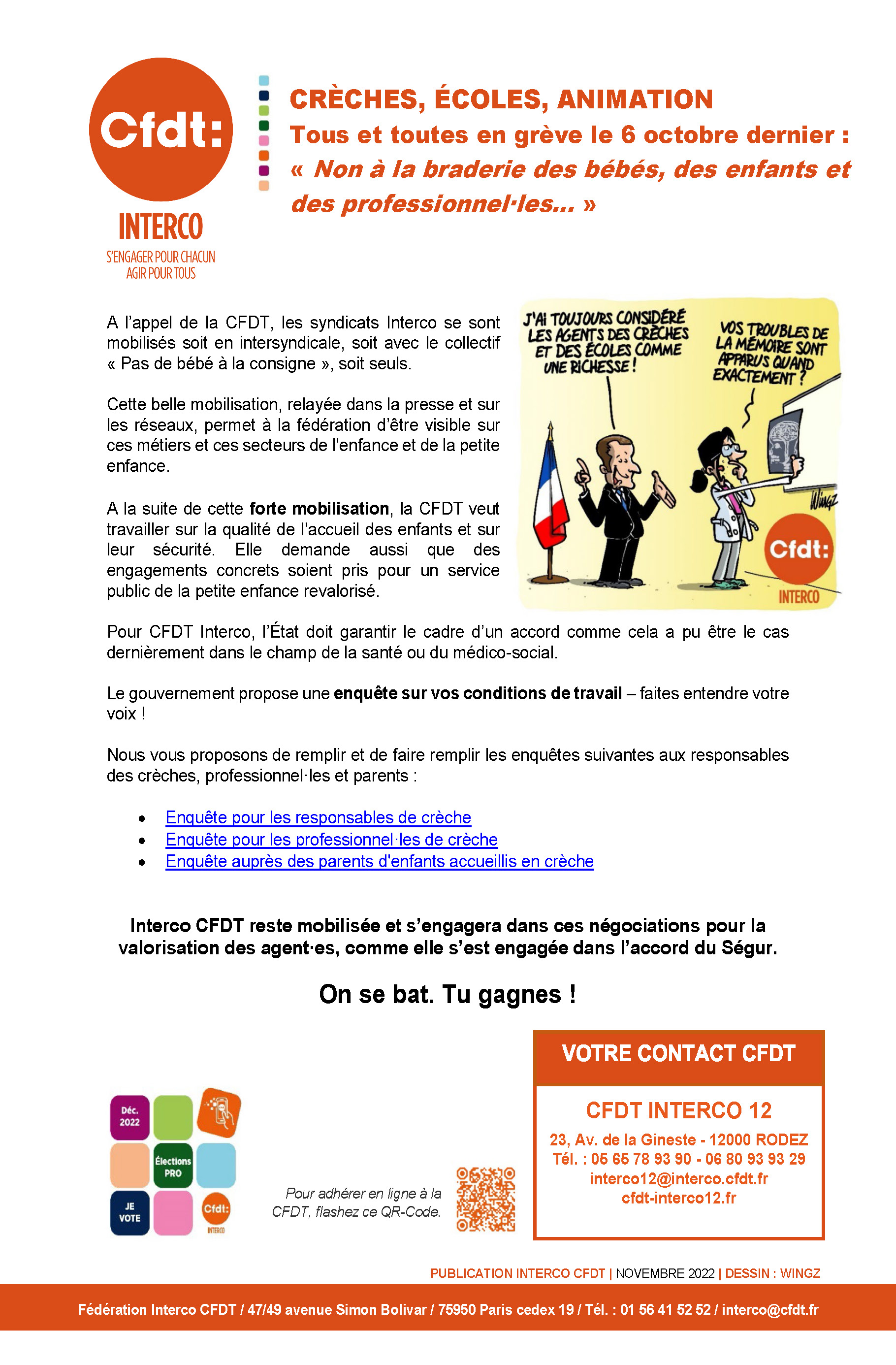 Tract et Enquête Négociation Pétition Enfance (Crèche, école, animation)